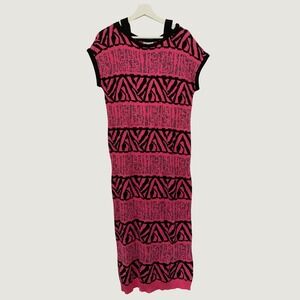 Macho Vintage Austria Pink Black Geometric Knit Maxi Sweater Dress Size 6 36 38